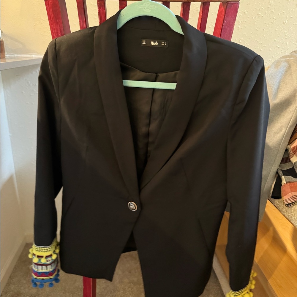 SHEIN Black Jacket with Colorful Cuffs